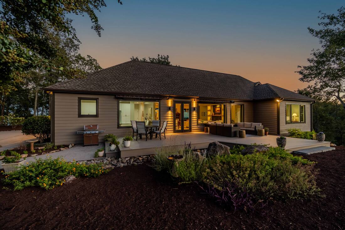 Rear elevation at twilight